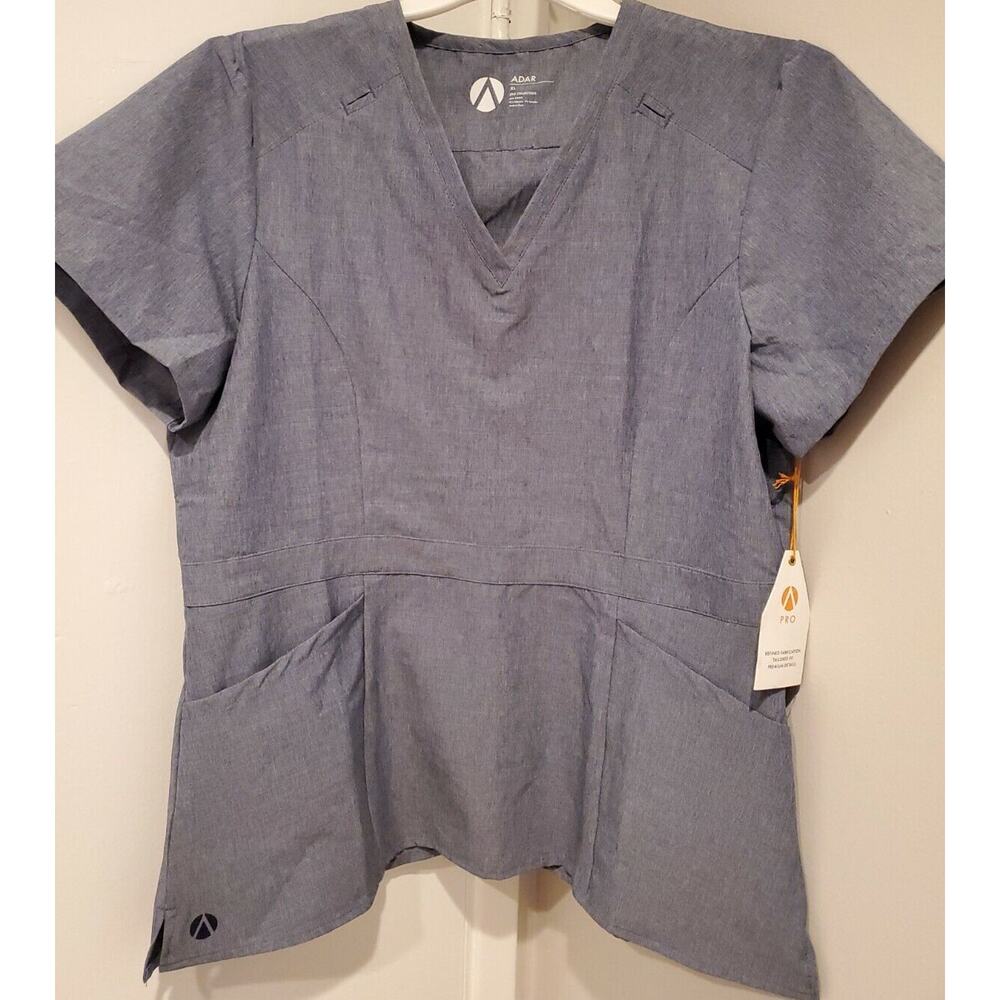 New Adar Ladies Scrub Top- Tailored Fit V-Neck Scrub size XL blue pro collection